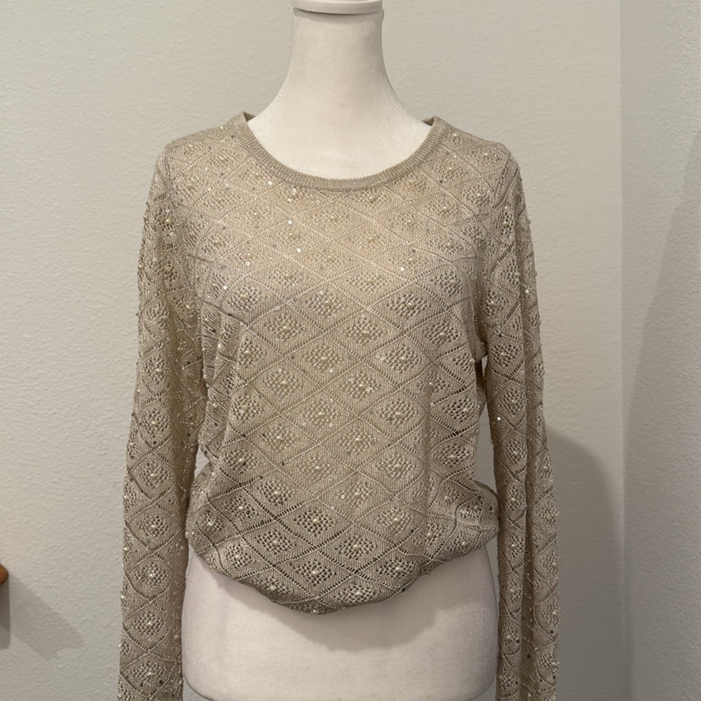 White House Black Market Sweater with Pearls and bow in back
